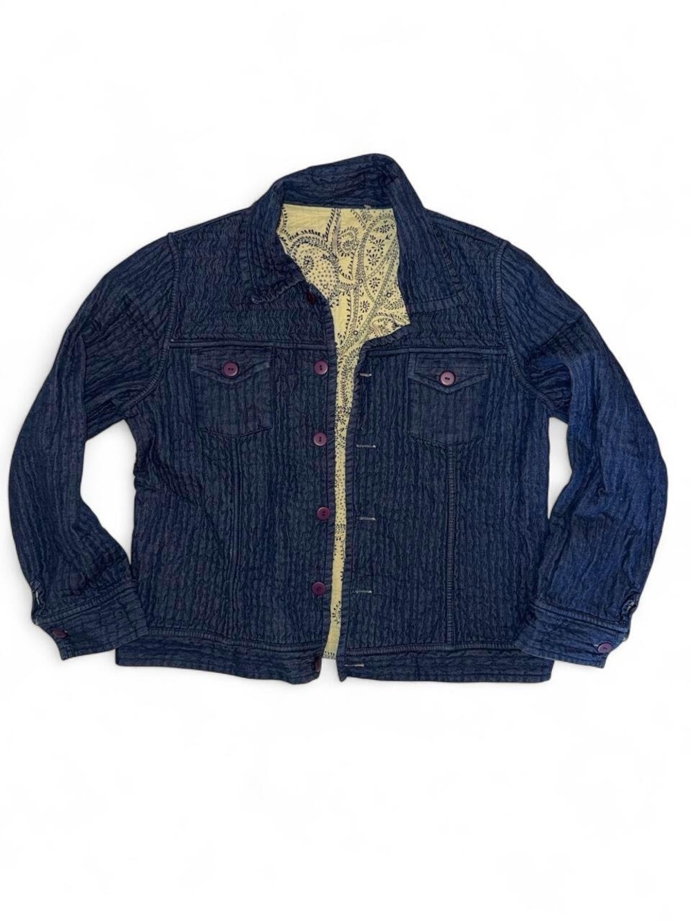 Dark Blue Paisley Reversible Quilted Jacket